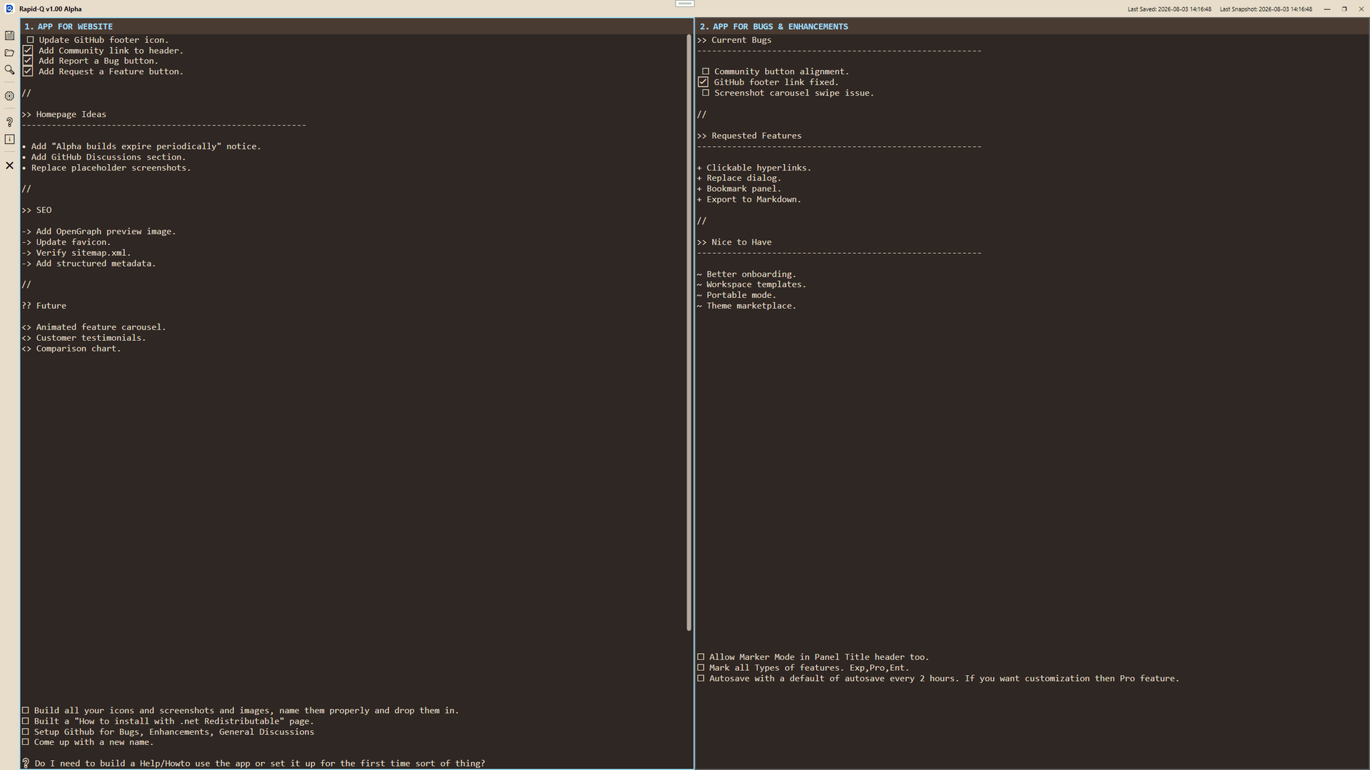 Animated demonstration of changing Rapid-Q workspace layouts