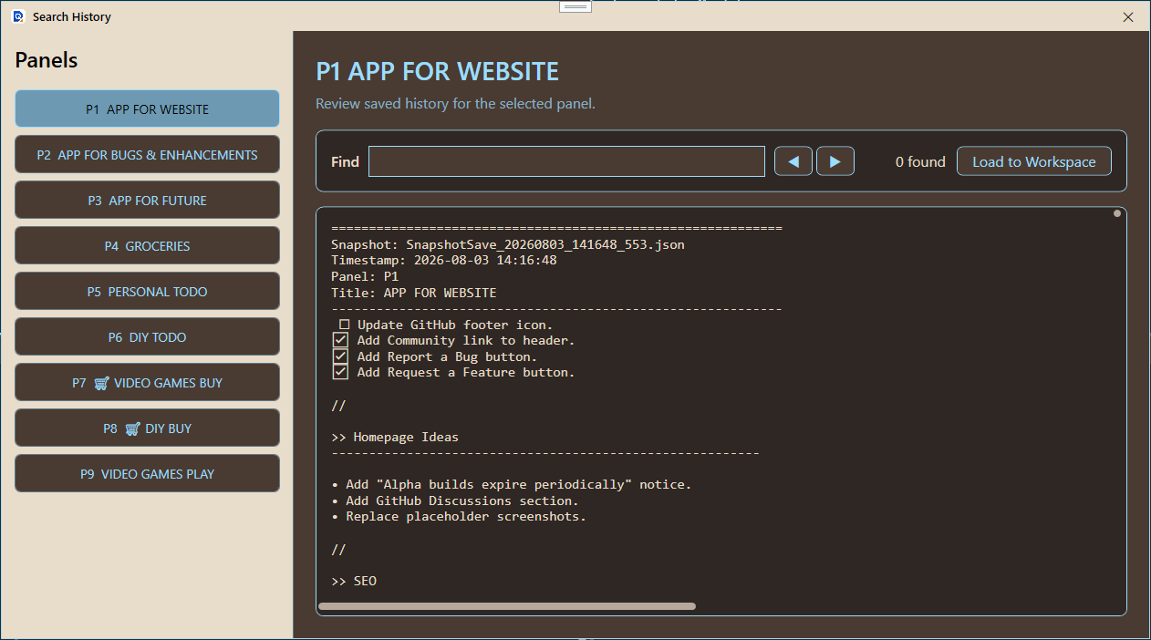 Rapid-Q Find and Search History window